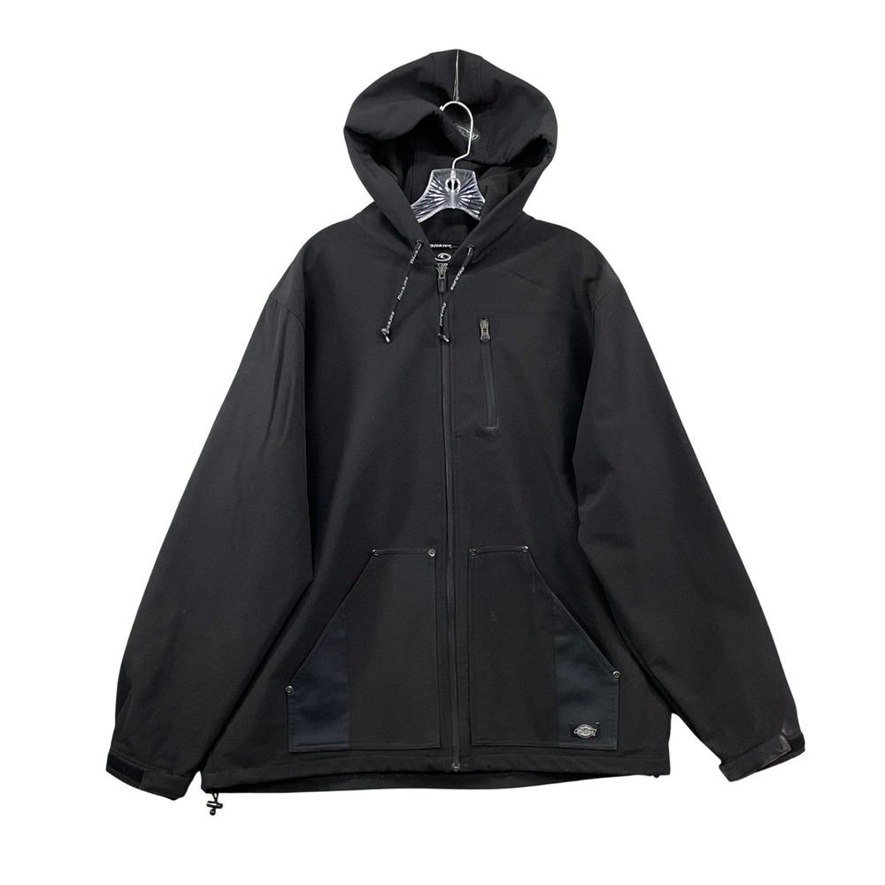 Dickies Storm Softshell Jacket Mens XL Black Hooded Full Zip Workwear Coat